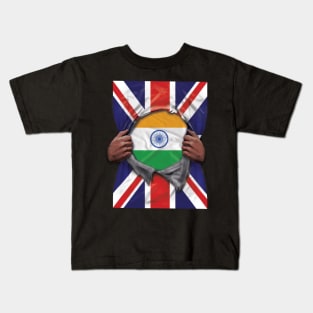 India Flag Great Britain Flag Ripped - Gift for Indian From India Kids T-Shirt